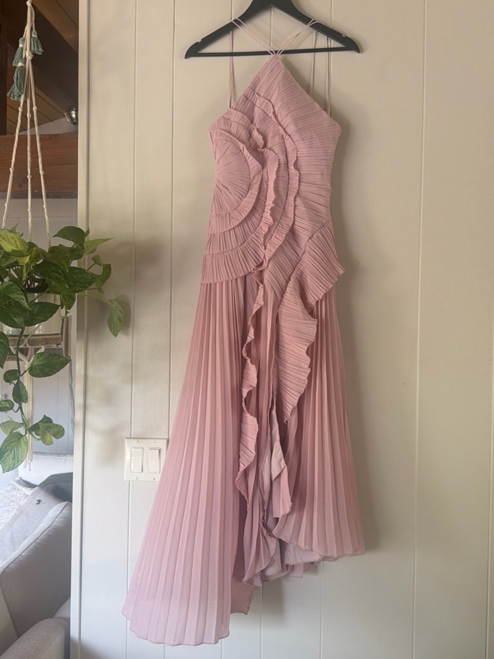 Blush lavender Pleated Ruffle Halter Dress